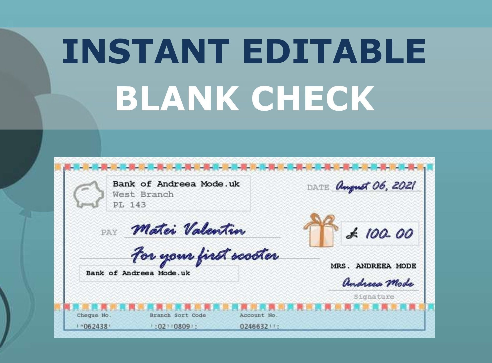 Editable blank check template