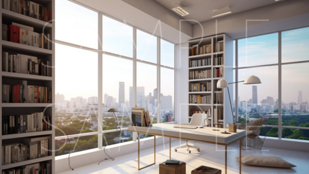 Zoom Virtual Background Bookcase Home Office Professional Living Room