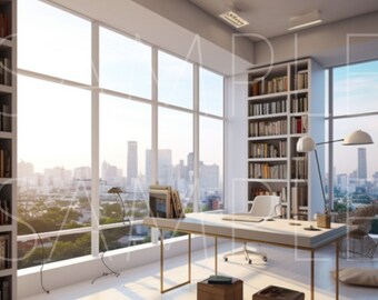 Zoom Fondo virtual / Librería / Oficina en el hogar / Profesional / Sala de estar / Telón de fondo / Espacio en el hogar