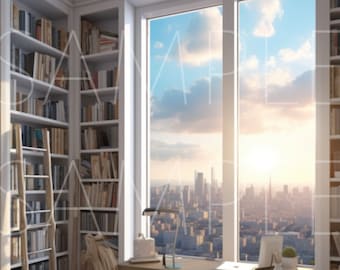 Zoom Fondo virtual / Librería / Oficina en el hogar / Profesional / Sala de estar / Telón de fondo / Espacio en el hogar