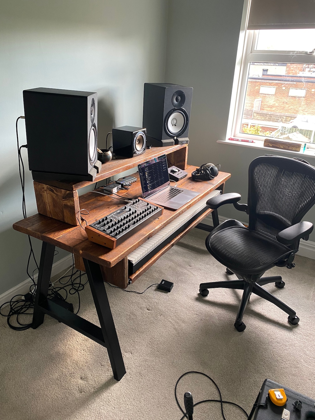 Rustic Studio Desk Rustic Wood Music Studio Desk - Producer Workstation With Keyboard Tray ...