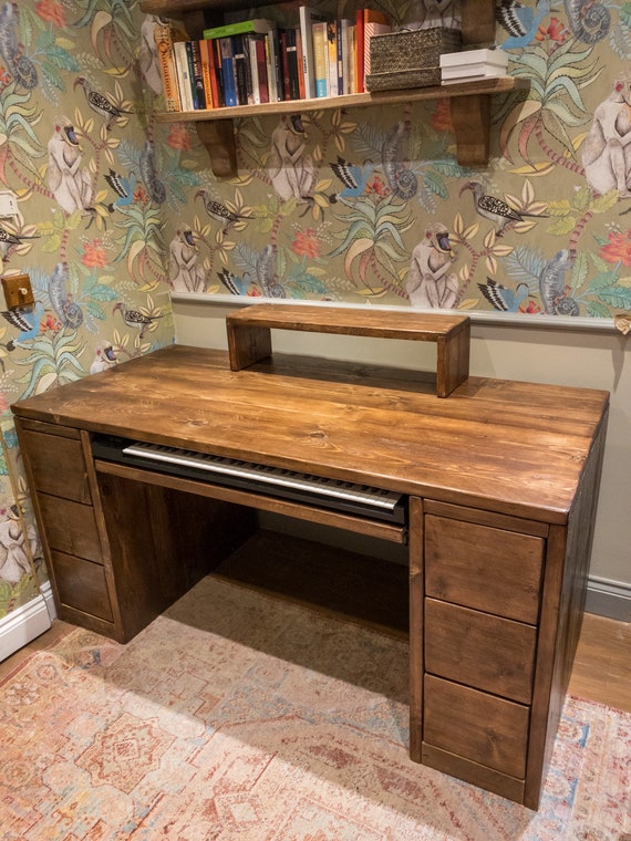 Executive Rustic Desk Premium Made to Measure Keyboard Tray Cabinet Drawer Leg Pull Out Reclaimed Wood Etsy