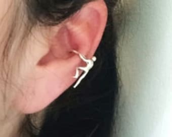 Sterling Silver Climbing Man Ear Cuff: Unique Cartilage Earring