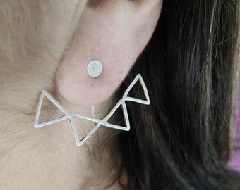 Ear Jackets, Triangle Earrings, Geometric Jewelry, Sterling Silver Jewelry, Handmade Jewelry, Unique Gift, Minimalist Jewelry, Gift For Her