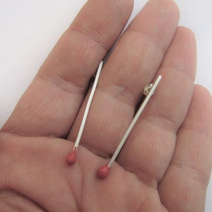 Stud Earrings, Sterling Silver Earrings, Matchstick Earrings, Red Earrings, Birthday Gift, Christmas Gift, Gift For Her, Bars Jewelry