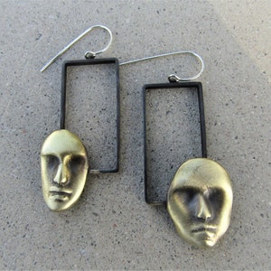 Rectangle Earrings, Geometric Jewelry, Face Jewelry, Mask Earrings, Unusual Jewelry, Minimalist Jewelry, Contemporary Jewelry, Birthday Gift