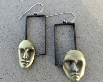 Rectangle Earrings, Geometric Jewelry, Face Jewelry, Mask Earrings, Unusual Jewelry, Minimalist Jewelry, Contemporary Jewelry, Birthday Gift