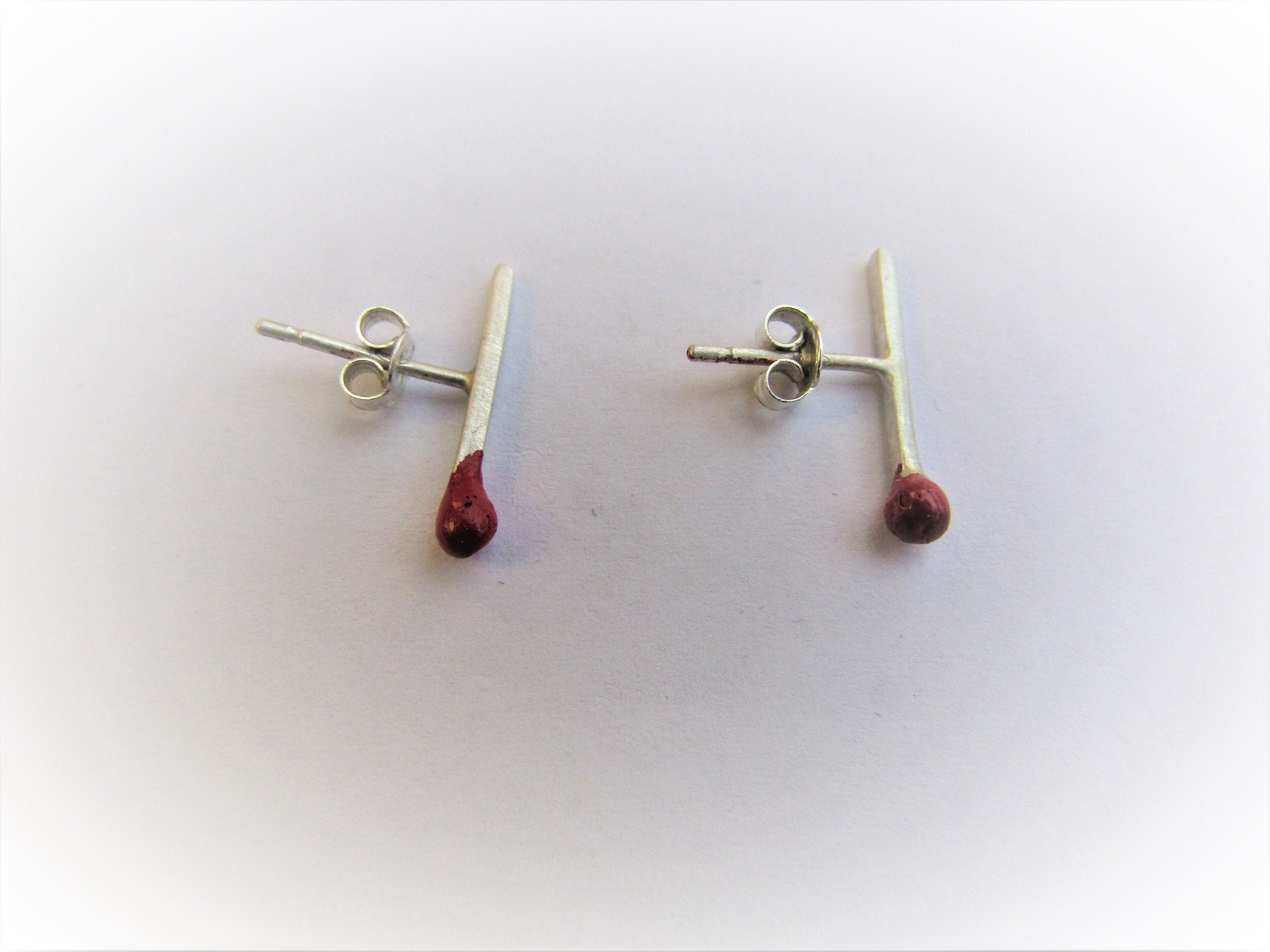Match Earrings, Match Jewelry, Sterling Silver Studs, Red Studs