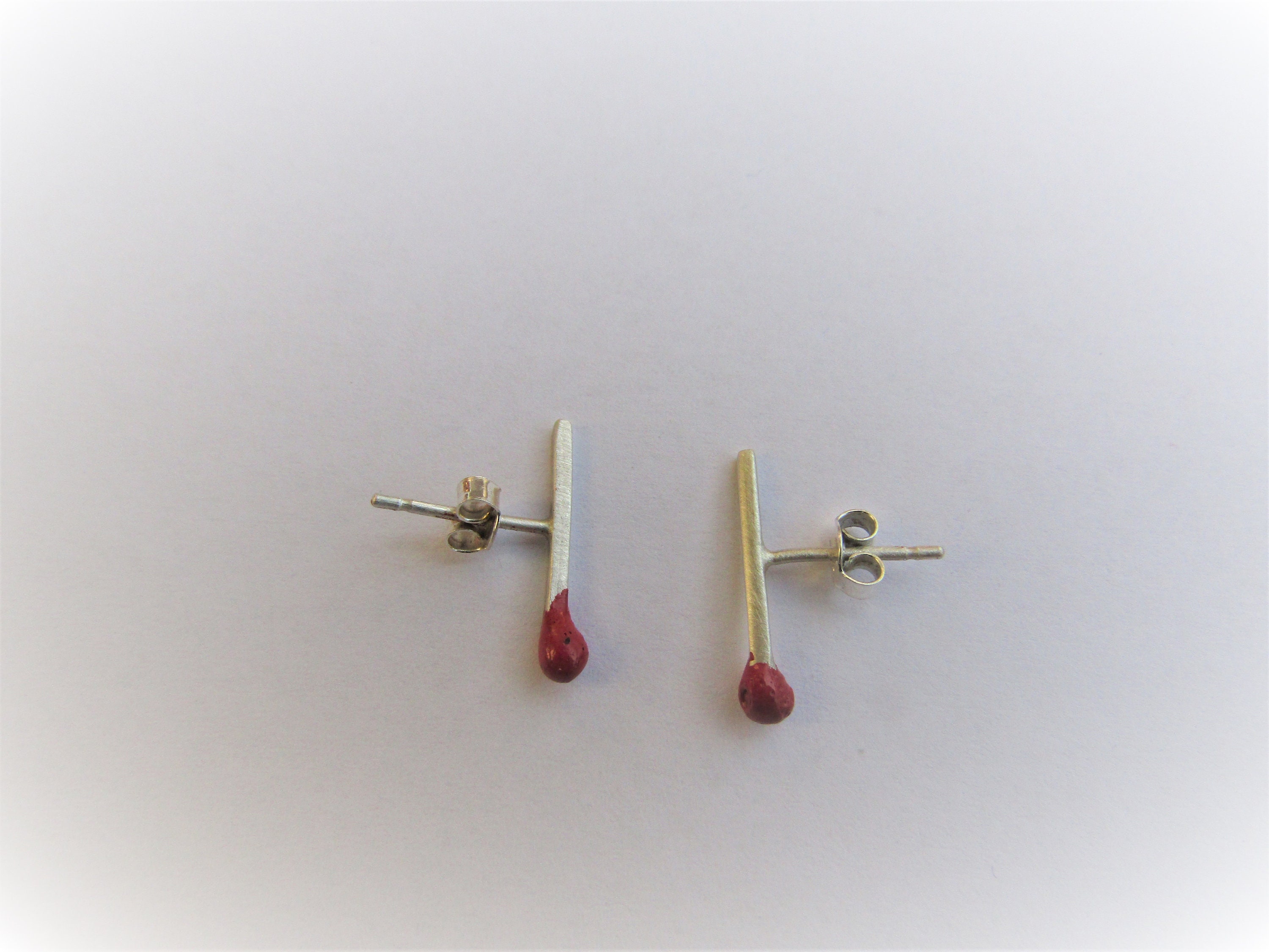 Match Earrings, Match Jewelry, Sterling Silver Studs, Red Studs