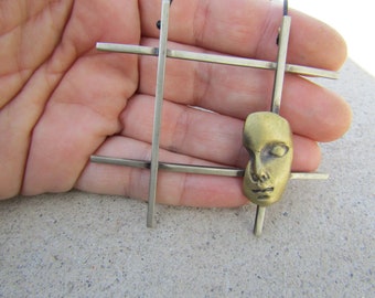Modern Art Necklace – Abstract Face Pendant, Handmade Sculptural Jewelry for Art Love