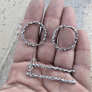Minimalist Stud Earrings, Geometric Earrings, Geometric Jewelry, Circle Earrings, Silver Bar Earrings, Organic Jewelry, Dots Jewelry