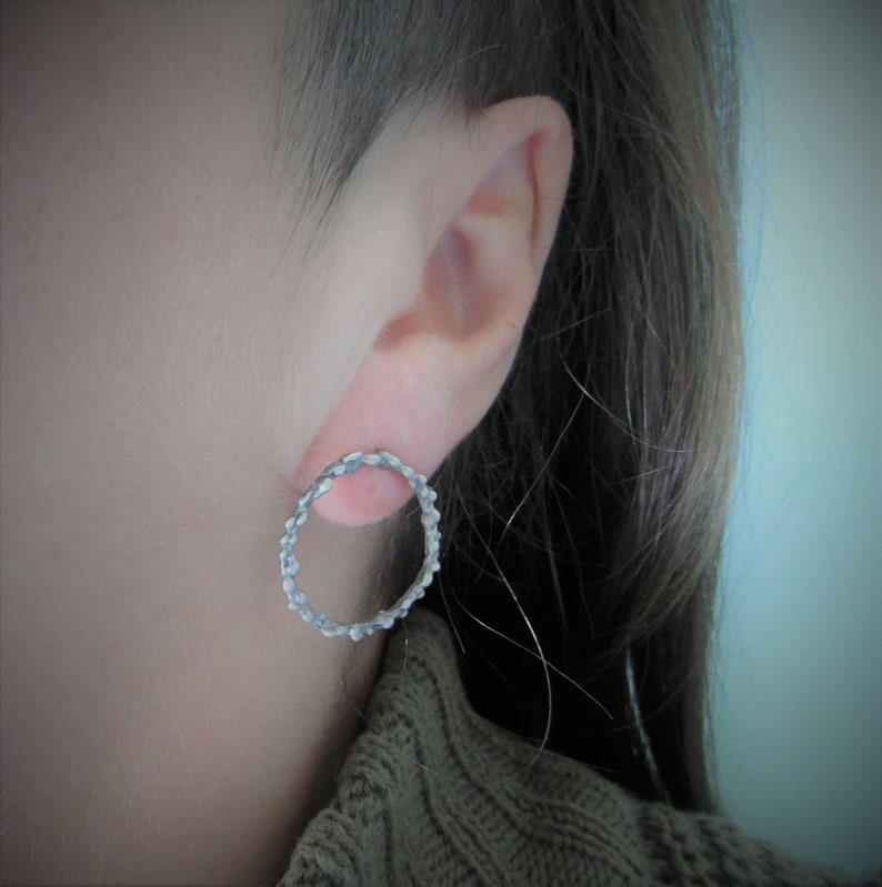 Minimalist Stud Earrings, Geometric Earrings, Geometric Jewelry, Circle Earrings, Silver Bar Earrings, Organic Jewelry, Dots Jewelry image 8