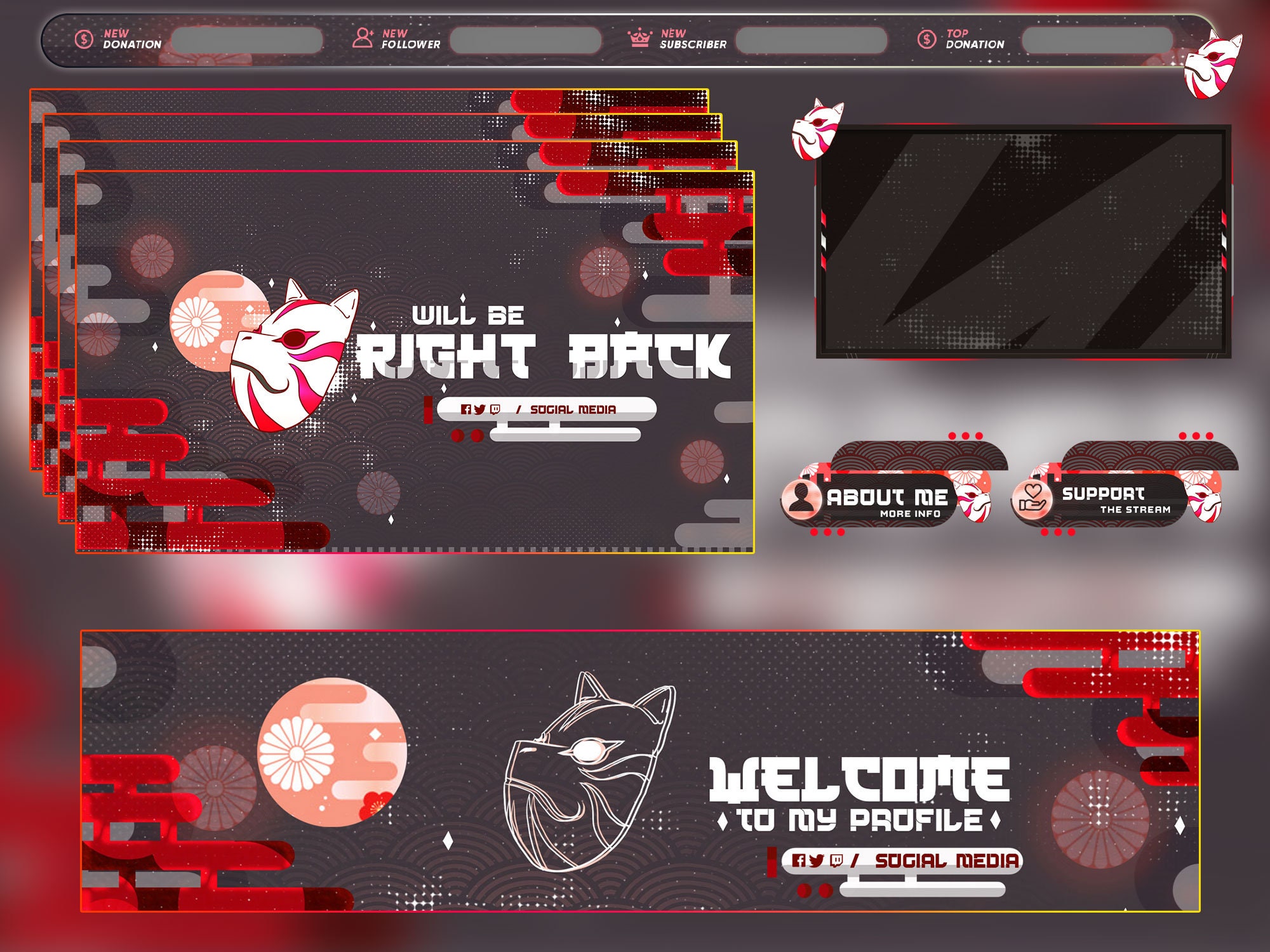 Japanese theme / twitch overlays 2021 / Get it now Etsy