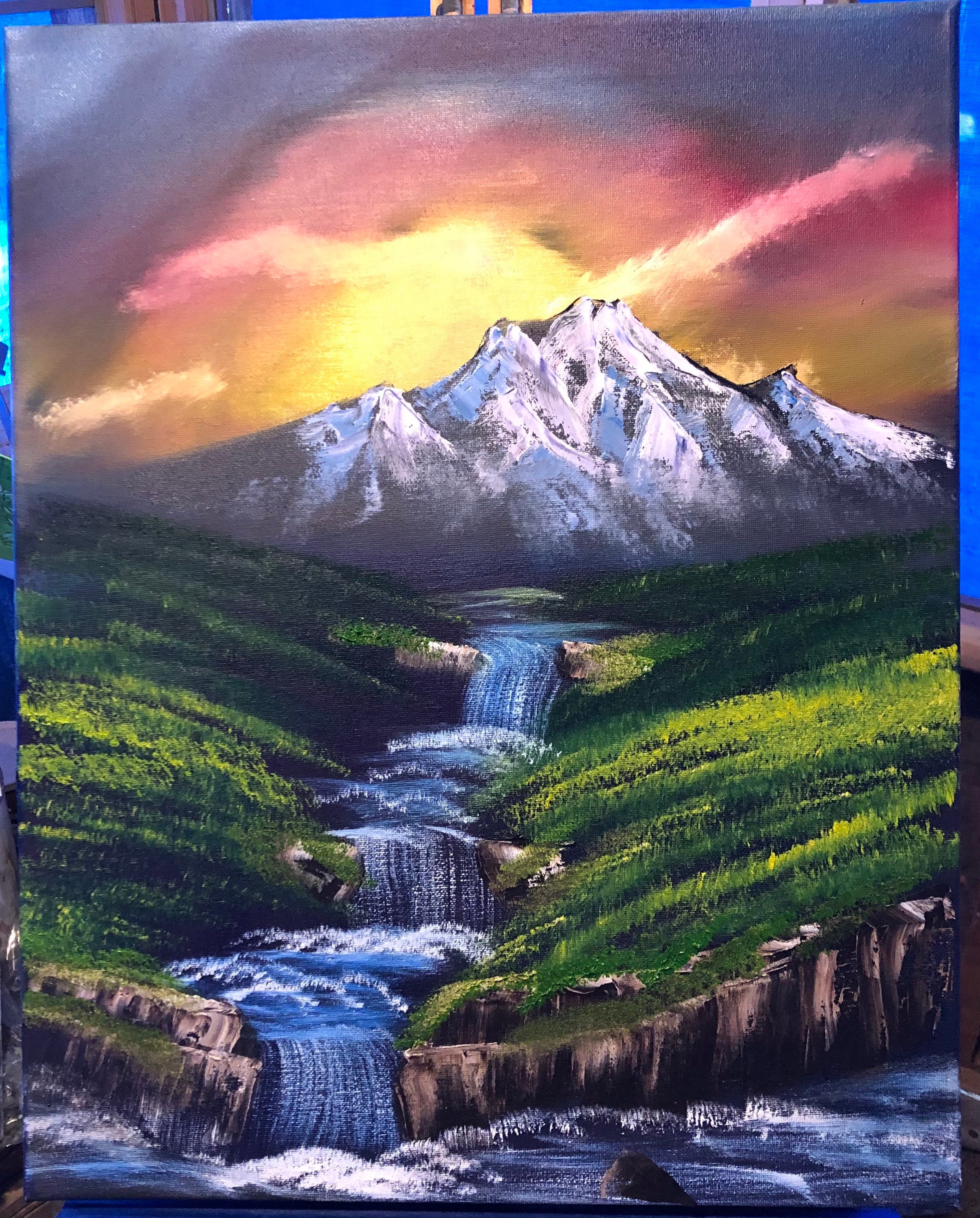 Bob Ross style original oil painting. Etsy