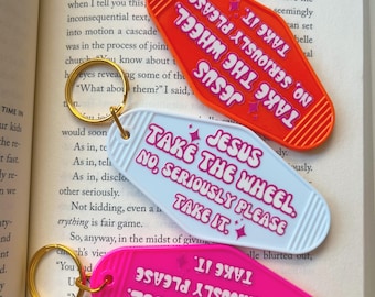 Vintage Hotel Keychain | "Jesus Take the Wheel" Christian Gift