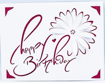 Birthday Card SVG, Happy Birthday, Pop Up Daisy, Calligraphy, Cut File for Cricut, Silhouette