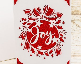 Xmas Wreath Joy SVG, Christmas Card, Cut File for Cricut