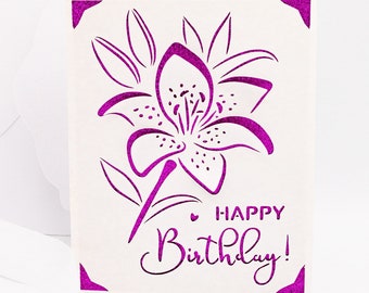 Birthday Lilies Pop Up Card SVG, Fichier coupé pour Cricut