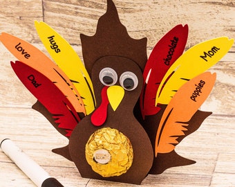 Thankful Turkey SVG, Candy Holder with Ferrero Rocher Chocolate, Thanksgiving, Cricut Cut File