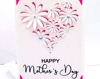 Mother's Day Card SVG, Pop Up Daisies in Heart, Cut File for Cricut