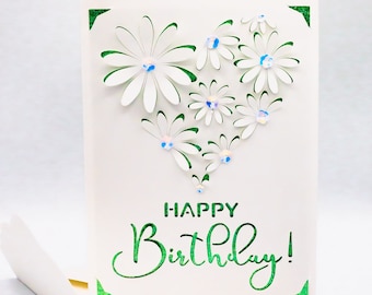 Happy Birthday SVG, Pop Up Daisies in Heart, Flower, Cut File for Cricut