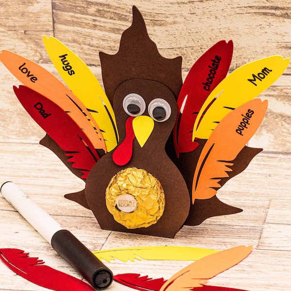 Thankful Turkey SVG, Candy Holder with Ferrero Rocher Chocolate, Thanksgiving, Cricut Cut File