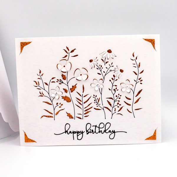 Wildblumen SVG, Happy Birthday Karte, Schnittdatei für Cricut