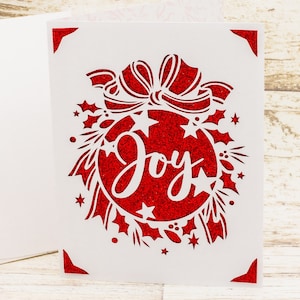 Navidad corona alegría SVG, tarjeta de Navidad, archivo de corte para Cricut