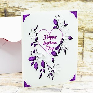 Carte de fête des mères SVG, coeur floral pop-up, fichier de coupe pour Cricut