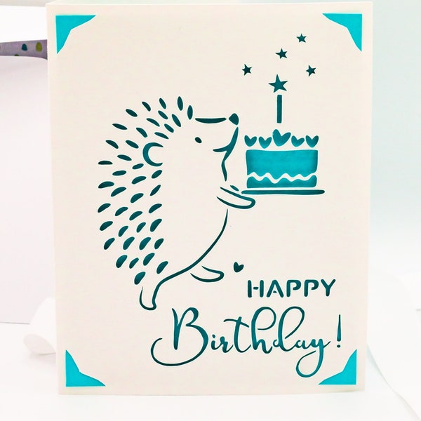 Birthday Card SVG, Hedgehog Happy Birthday Cake, Cut File for Cricut