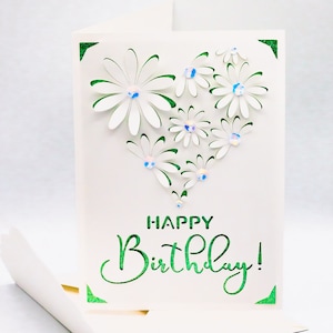 Happy Birthday SVG, Pop Up Daisies in Heart, Flower, Cut File for Cricut