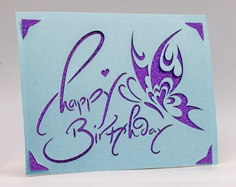 Birthday Card SVG, Butterfly, Happy Birthday, Calligraphy, Cut File for Cricut Joy