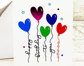 Biglietto di auguri di compleanno con palloncini SVG: palloncini a cuore, file di taglio Cricut (download digitale)