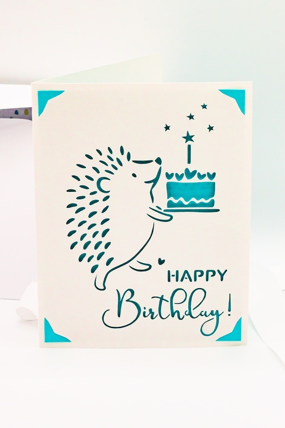 Birthday Card SVG, Hedgehog Happy Birthday Cake, Cut File for Cricut