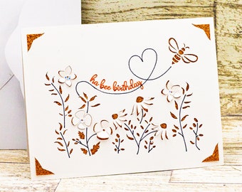 Ha Bee Birthday with Wildflowers SVG, Happy Birthday Card, Cut file for Cricut