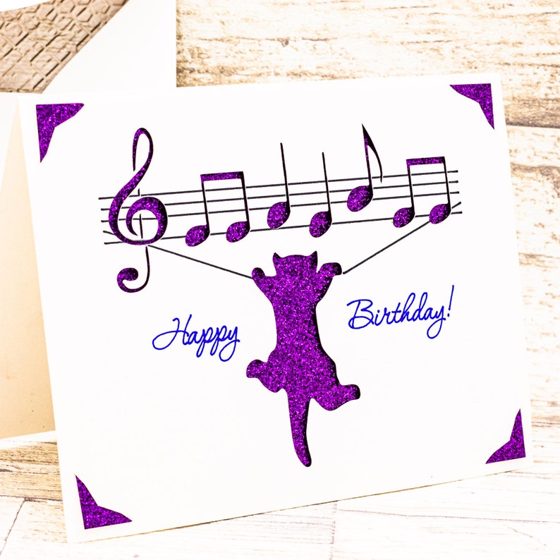 Birthday Card SVG, Musical Cat, Cut File for Cricut image 2