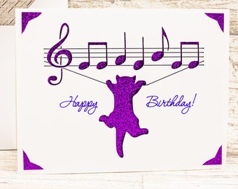 Birthday Card SVG, Musical Cat, Cut File for Cricut