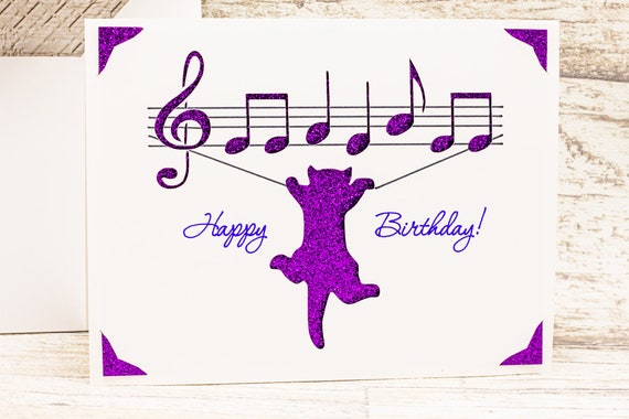 Birthday Card SVG, Musical Cat, Cut File for Cricut
