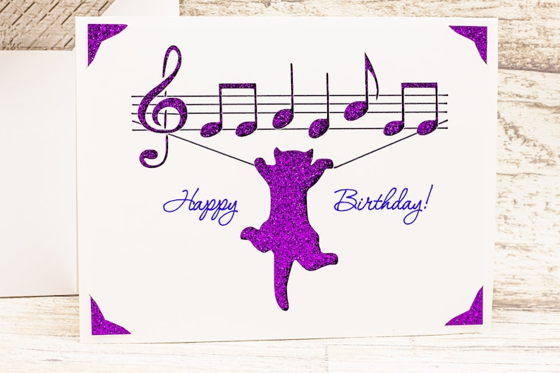 Birthday Card SVG, Musical Cat, Cut File for Cricut image 1