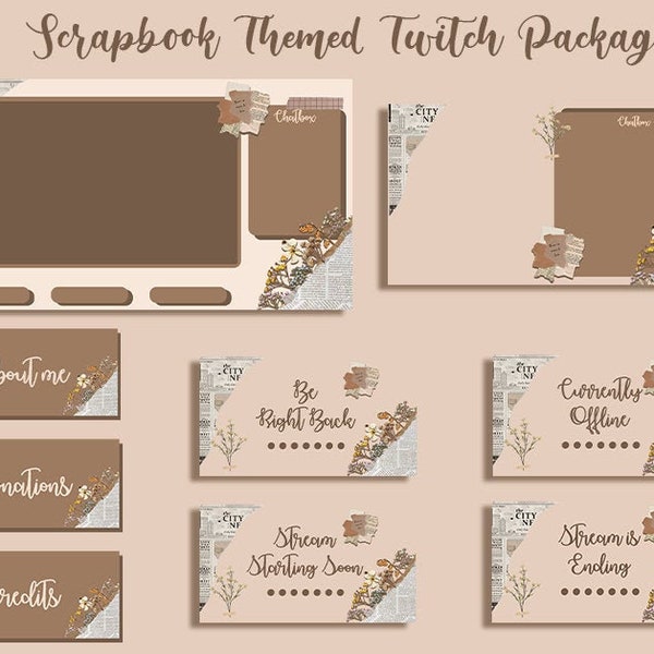 Scrapbook Themed Twitch Package, alerts, panels, banners, screens, Bullet Journal Stream Pack Twitch Youtube Gaming