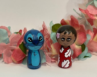 Lilo & Stitch Peg Dolls, Small Kokeshi Style