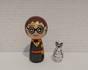 Harry Potter & Hedwig Peg Doll, Small Kokeshi Style