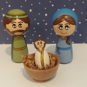 Peg Doll Nativity Set, Small Kokeshi style