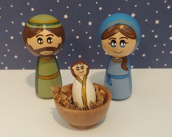 Peg Doll Nativity Set, Small Kokeshi style