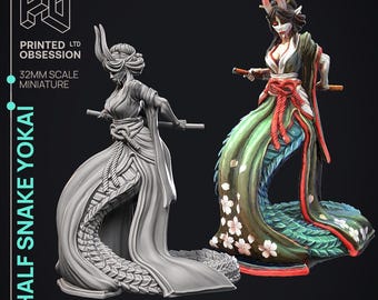 Half Snake Yokai - Elemental Creatures by Printed Obsession, 3D printed resin miniatures