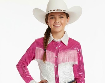 Chemise Western Vintage Circle T Femme – Carreaux Bleu Et Rose, Manches Longues, Col V, Franges, Taille L, Fabriquée Aux USA
