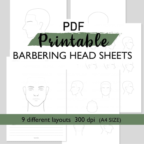 Barbering head sheets PDF Printable A4 Size Hairdressing head note