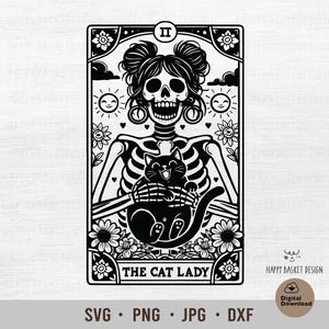 La carte de tarot dame chat SVG Png | Carte de tarot drôle | Chemise de tarot de carte de maman de chat | fichier de tarot | tarot à usage commercial | fichier cricut