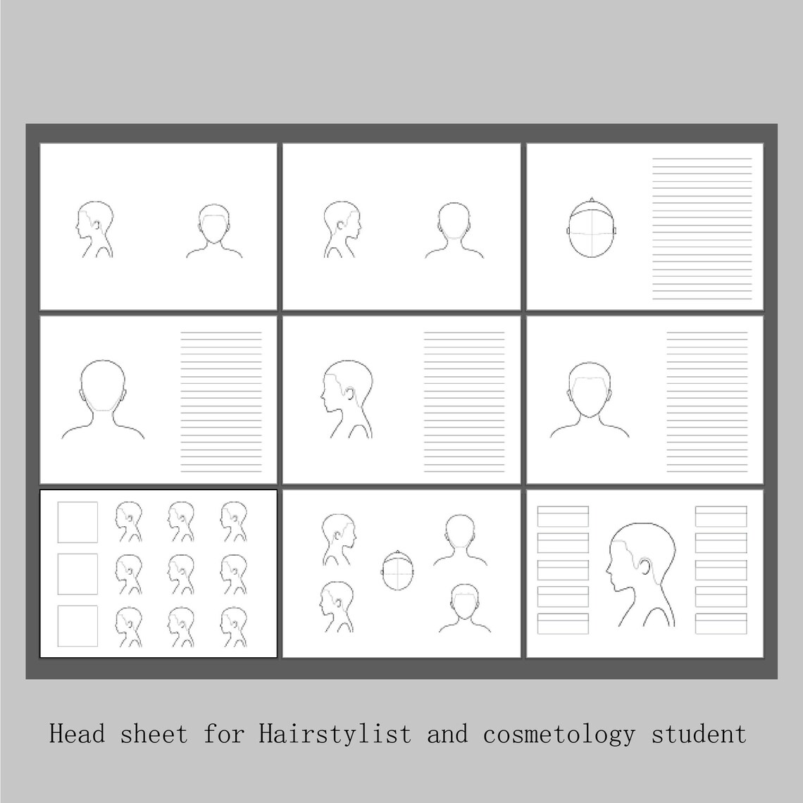 9 Layouts Blank Hair Cutting Head Sheets PDF Printable A4 Size for