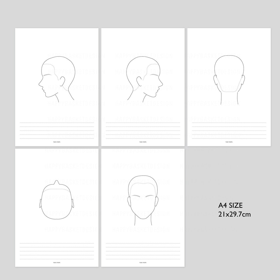 Blank Hair Cutting Head Sheets PDF Printable A4 Size For Hairdressing 